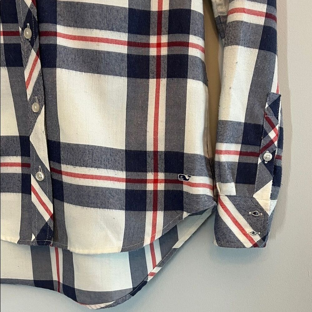 Vineyard Vines Womens Plaid Button Down Shirt Navy Red Cream Long Sleeve Size 2 - Picture 4 of 8
